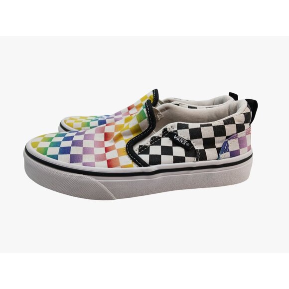 Vans Slip On Asher Checkered Rainbow Shoes Size 1 Kids Missy Canvas Sneakers - Picture 5 of 10